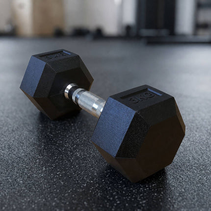 Hex Dumbbells 3 kg Pair, Rubber-Coated Cast Iron, Non-Slip Handles
