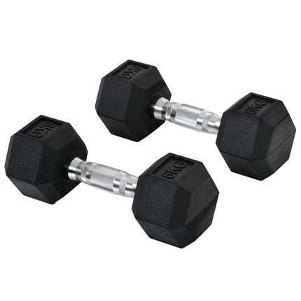 Sešstūra hanteļu komplekts (2 gab.), 2 x 6 kg, čuguns ar gumijas pārklājumu, melns