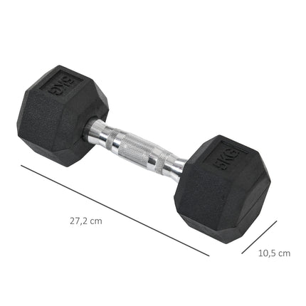 Sešstūra hanteļu komplekts (2 gab.), 2 x 5 kg, čuguns ar gumijas pārklājumu, melns