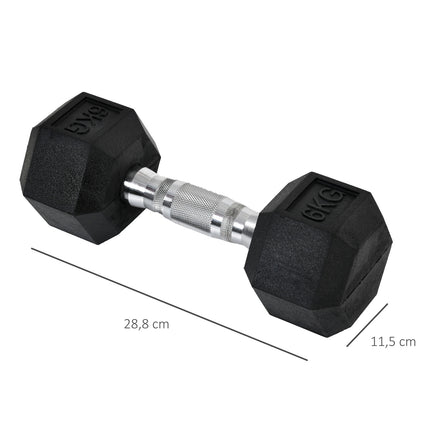 Sešstūra hanteļu komplekts (2 gab.), 2 x 6 kg, čuguns ar gumijas pārklājumu, melns
