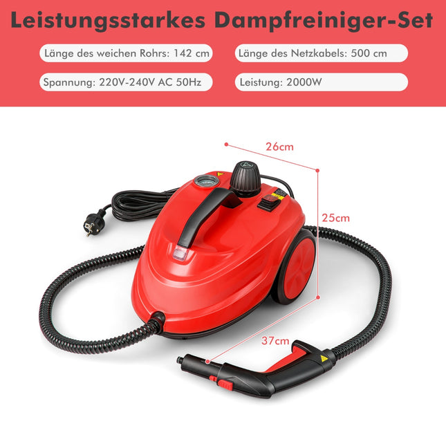 Augstspiediena tvaika tīrītājs, 2000 W, 15 daļu komplekts, sarkans
