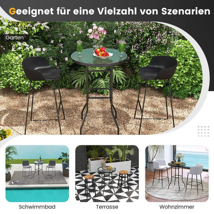 Augsts dārza galds, bāra galds, apaļš bistro galds ar galda virsmu, kas izgatavota no rūdīta stikla, 68 x 68 x 97 cm, melns