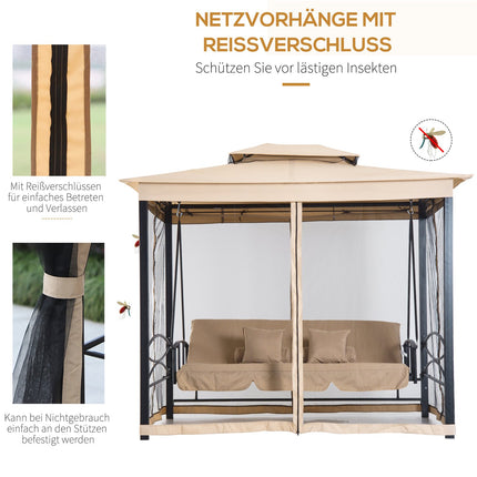 Holivudas šūpoles, dārza šūpoles ar sānu sienām, 3 sēdvietas, bēšas, 256 x 172 x 248 cm