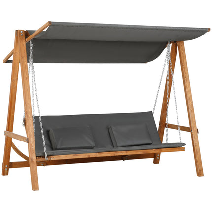 Holivudas šūpoles ar gultas funkciju, 3 sēdvietas, dārza šūpoles ar jumtu, priedes koks, pelēks + tīkkoks, 225,5 x 113 x 180 cm
