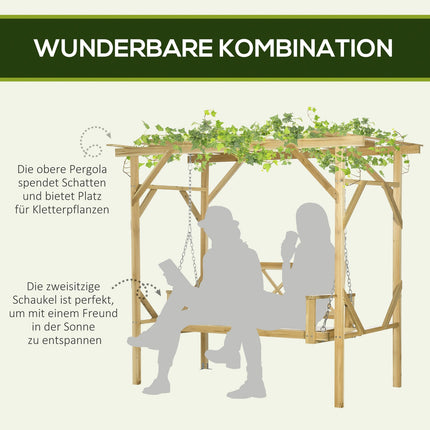 2-seat weatherproof wooden garden swing with pergola