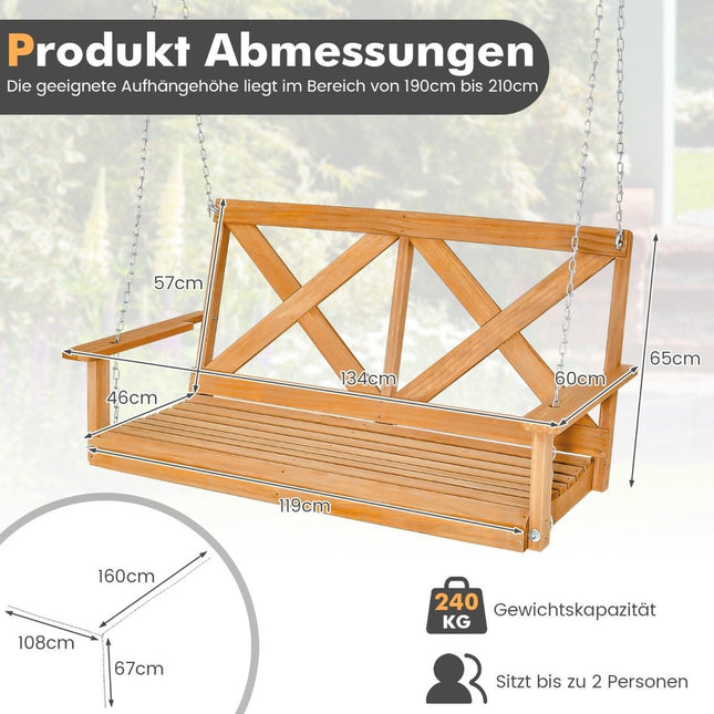 Holivudas šūpoles 2 personām ar regulējamām ķēdēm var izturēt svaru līdz 240 kg, 134 cm dabīgas