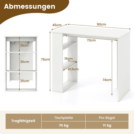 Mājas biroja rakstāmgalds ar grāmatu plauktu, 90 cm, balts