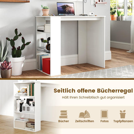 Mājas biroja rakstāmgalds ar grāmatu plauktu, 90 cm, balts