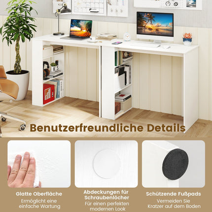 Mājas biroja rakstāmgalds ar grāmatu plauktu, 90 cm, balts