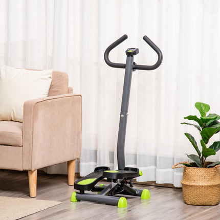 Mājas trenažieris, stepperis, fitnesa šūpoles, stepperis ar LCD ekrānu un rokturi, līdz 100 kg, tērauds, vēdera preses muskuļi, pelēks + zaļš, 55 x 44 x 108 cm