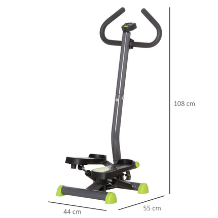 Mājas trenažieris, stepperis, fitnesa šūpoles, stepperis ar LCD ekrānu un rokturi, līdz 100 kg, tērauds, vēdera preses muskuļi, pelēks + zaļš, 55 x 44 x 108 cm