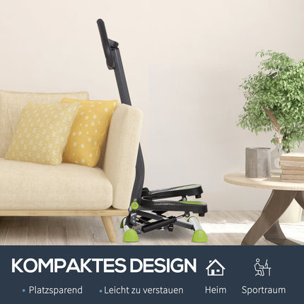 Mājas trenažieris, stepperis, fitnesa šūpoles, stepperis ar LCD ekrānu un rokturi, līdz 100 kg, tērauds, vēdera preses muskuļi, pelēks + zaļš, 55 x 44 x 108 cm