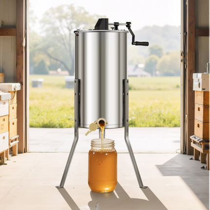Honey Extractor, 2-Frame Manual, Stainless Steel, Clear Lid