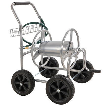 Hose Reel Cart, 250 Ft 5/8in Capacity, 4 Wheels, Basket