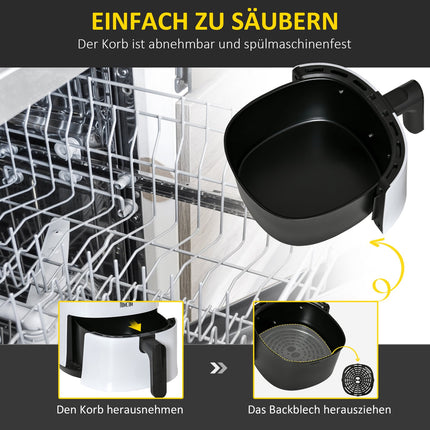 Karstā gaisa fritieri 2,5 l, 1300 W, 7 ēdienkartes, nepiedegošs grozs, tērauds, balts + melns, 33,9 x 24,9 x 29,9 cm