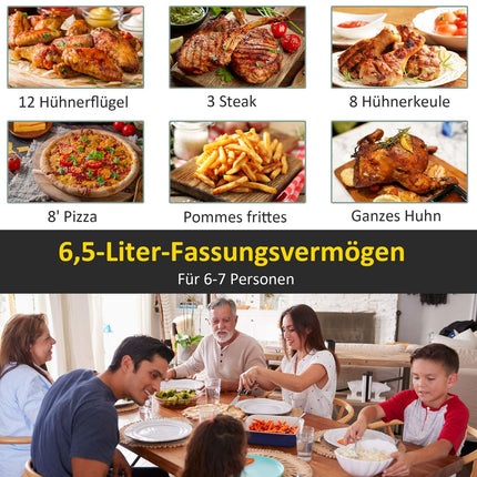 Karstā gaisa fritieri 6,5 l, 1700 W, ar 8 ēdienkartēm, LED displeju, nepiedegošu pārklājumu, grozu veselīgai gatavošanai bez eļļas, melnu, 36,5 x 29 x 33,8 cm