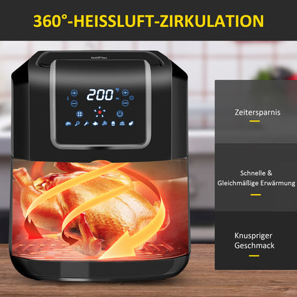 Karstā gaisa fritieri 6,5 l, 1700 W, ar 8 ēdienkartēm, LED displeju, nepiedegošu pārklājumu, grozu veselīgai gatavošanai bez eļļas, melnu, 36,5 x 29 x 33,8 cm