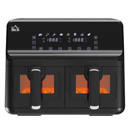 Karstā gaisa fritieri bez eļļas, dubultā kamera, 8 l, 2500 W, 8 programmas, LED displejs, regulējama temperatūra, taimeris, melns
