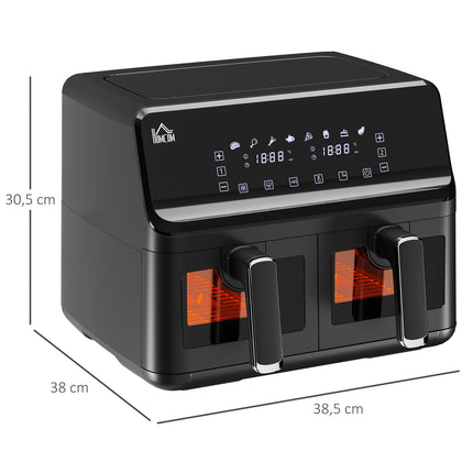 Karstā gaisa fritieri bez eļļas, dubultā kamera, 8 l, 2500 W, 8 programmas, LED displejs, regulējama temperatūra, taimeris, melns