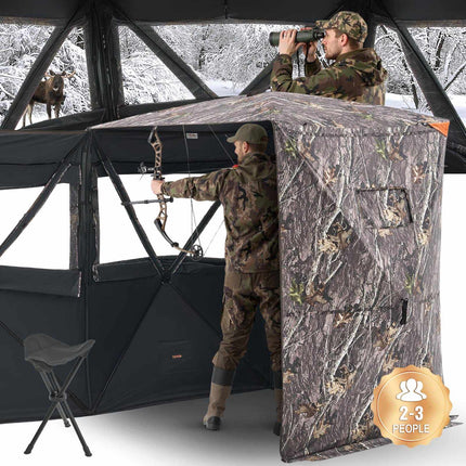 Hunting Blind, 2-3 Person Thermal Camo Tent With Chair, Carry Bag