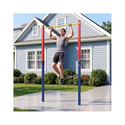 In-Ground Pull Up Bar Station with 5 Adjustable Heights, Red, 110 kg