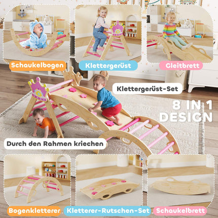 Iekštelpu bērnu kāpšanas trenažieris - 8 vienā, princeses dizains, koks