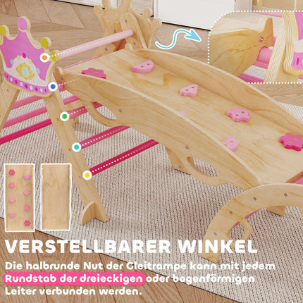 Iekštelpu bērnu kāpšanas trenažieris - 8 vienā, princeses dizains, koks