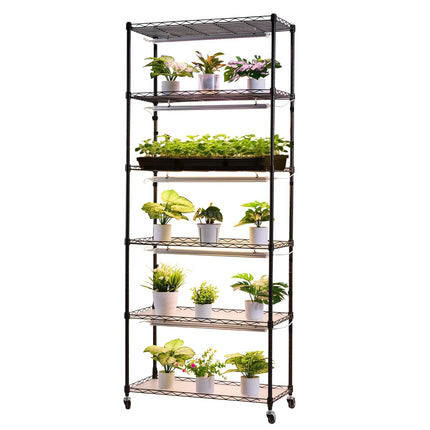 Indoor Plant Stand with Grow Lights, 6-Tier, Timer, Wheels