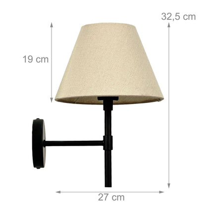 Iekštelpu sienas lampa ar melnu kronšteinu un lina abažūru