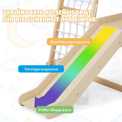 Koka kāpšanas komplekts iekštelpām ar slidkalniņu, kāpnēm un tīklu