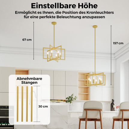 Industriāla lustra ar 6 lampām, regulējams augstums, zelta krāsā