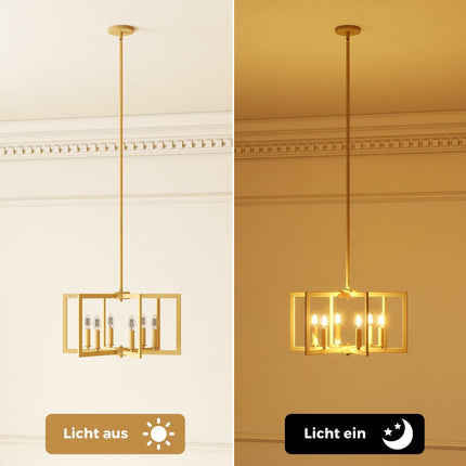 Industriāla lustra ar 6 lampām, regulējams augstums, zelta krāsā