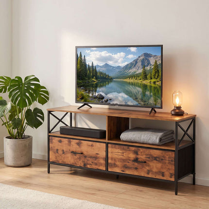 Industriāls melns TV statīvs ar uzglabāšanas vietu, 120 cm