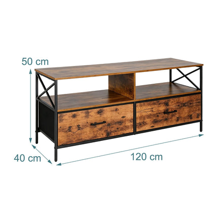 Industriāls melns TV statīvs ar uzglabāšanas vietu, 120 cm