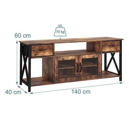 Industriāls melns TV statīvs ar uzglabāšanas vietu, 140 cm