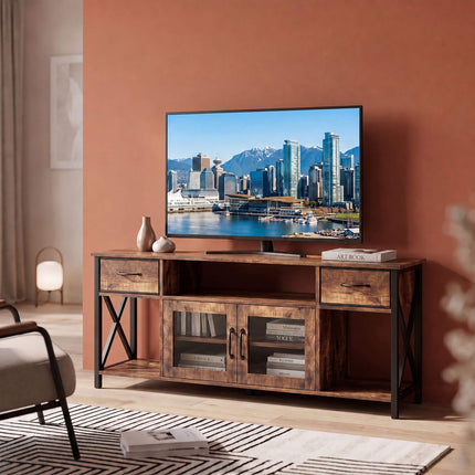 Industriāls melns TV statīvs ar uzglabāšanas vietu, 140 cm