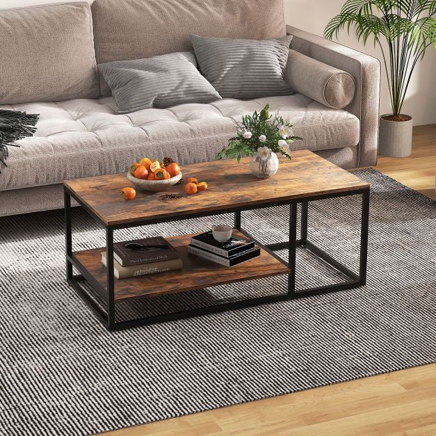 Industriāls kafijas galdiņš, 2 līmeņi, 105 cm, rustikāli brūns