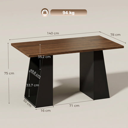 Industriāls datorgalds 140 cm, 4 atvērti plaukti, brūns-melns