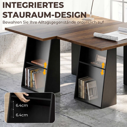 Industriāls datorgalds 140 cm, 4 atvērti plaukti, brūns-melns
