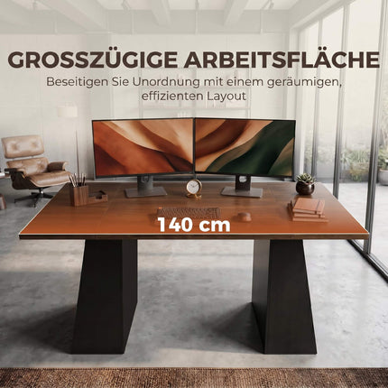 Industriāls datorgalds 140 cm, 4 atvērti plaukti, brūns-melns