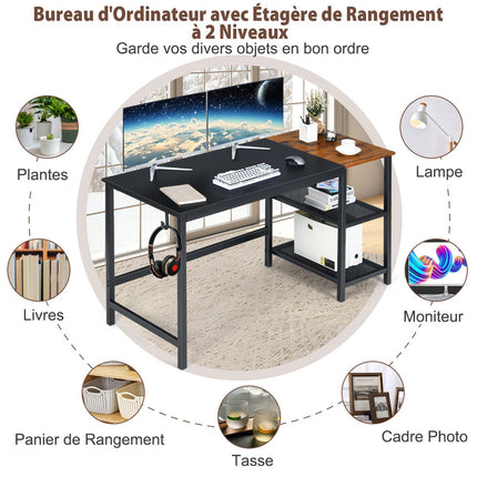 Industriāls datorgalds, 150 cm, divlīmeņu plaukts, āķis