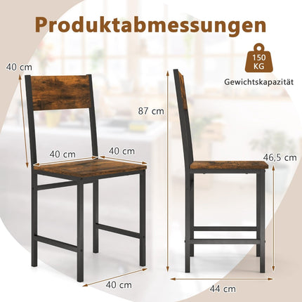Industriāla stila ēdamistabas krēslu komplekts, 2 gab., metāla rāmis, rustikāli brūns