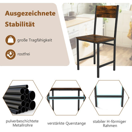 Industriāla stila ēdamistabas krēslu komplekts, 2 gab., metāla rāmis, rustikāli brūns