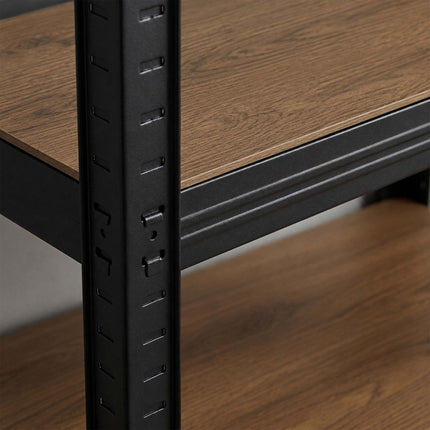 Industrial Heavy-Duty Shelf, 5 Wood-Effect Shelves, 100 kg per Shelf, Black