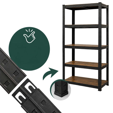 Industrial Heavy-Duty Shelf, 5 Wood-Effect Shelves, 100 kg per Shelf, Black