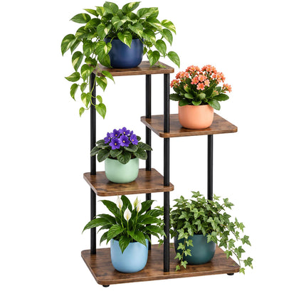 Industrial Plant Stand with 4 Shelves, Metal and MDF, 65 x 48 x 24 cm