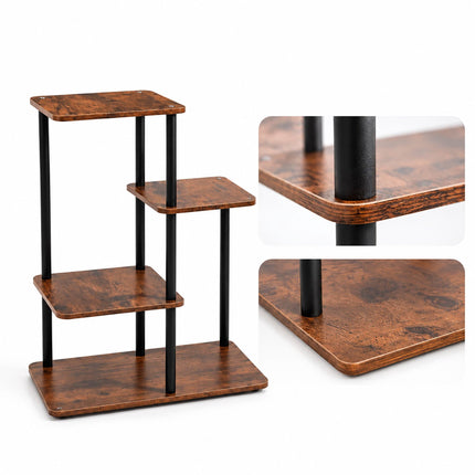 Industrial Plant Stand with 4 Shelves, Metal and MDF, 65 x 48 x 24 cm