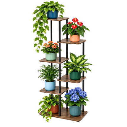 Industrial Plant Stand with 6 Shelves, Metal and MDF, 107 x 48 x 24 cm