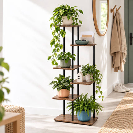 Industrial Plant Stand with 6 Shelves, Metal and MDF, 107 x 48 x 24 cm