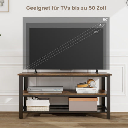 Industrial TV stand with 2-tier open storage shelves & metal frame for TVs up to 50 inches